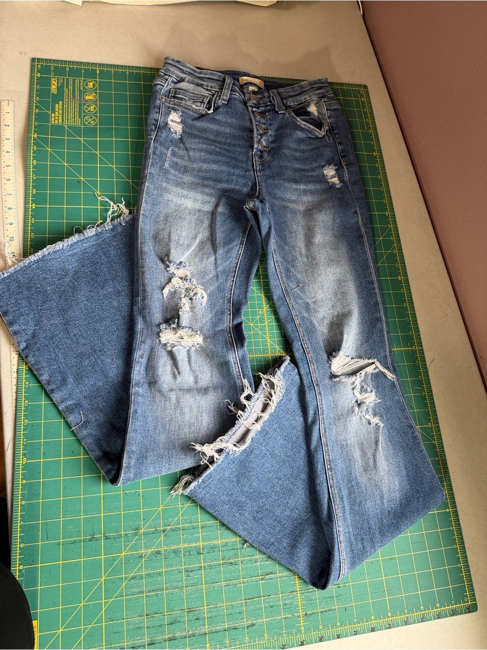 Altar'd State Distressed Blue Flare Jeans